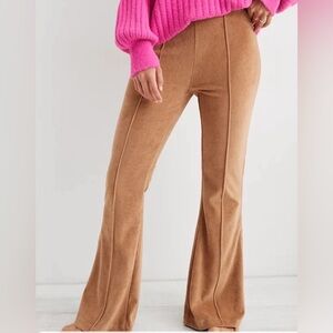 New AERIE VELOUR Cord tan high rise Pull-On Boot-Cut Pants • Size S